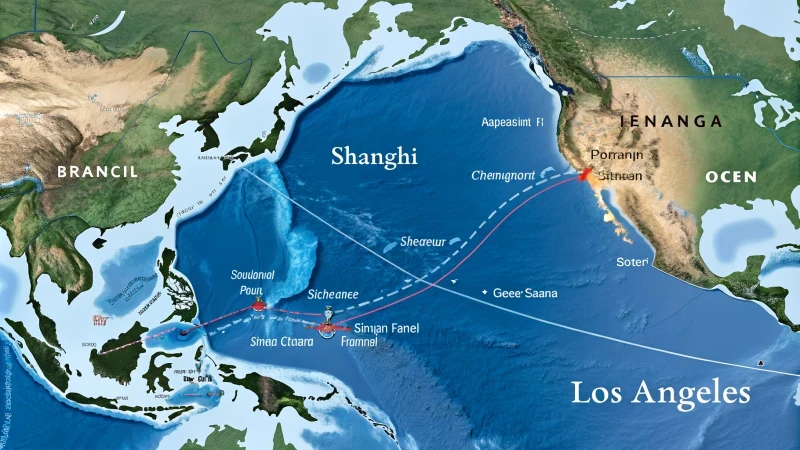 Map showing a Shanghai to Los Angeles shipping route