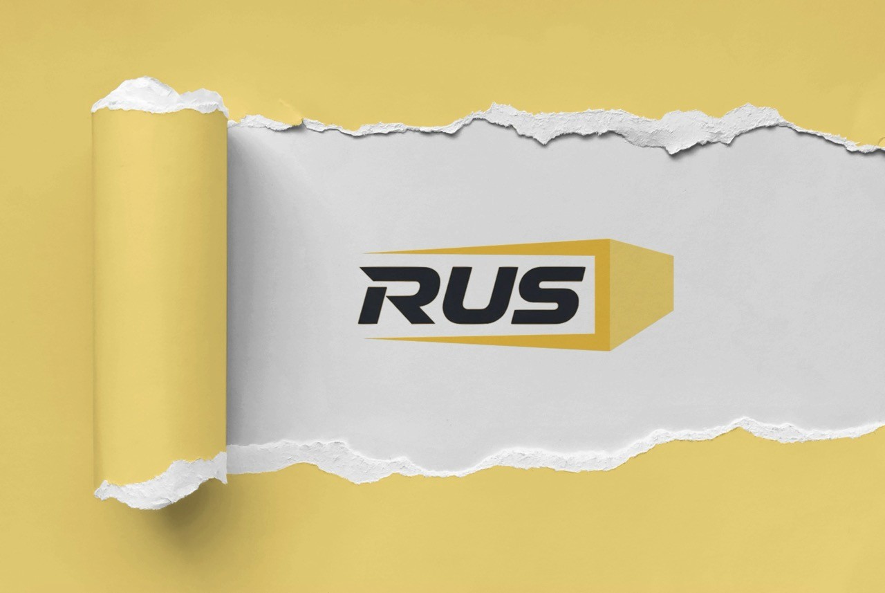 RUS Logistics brand reveal artwork on a yellow paper background